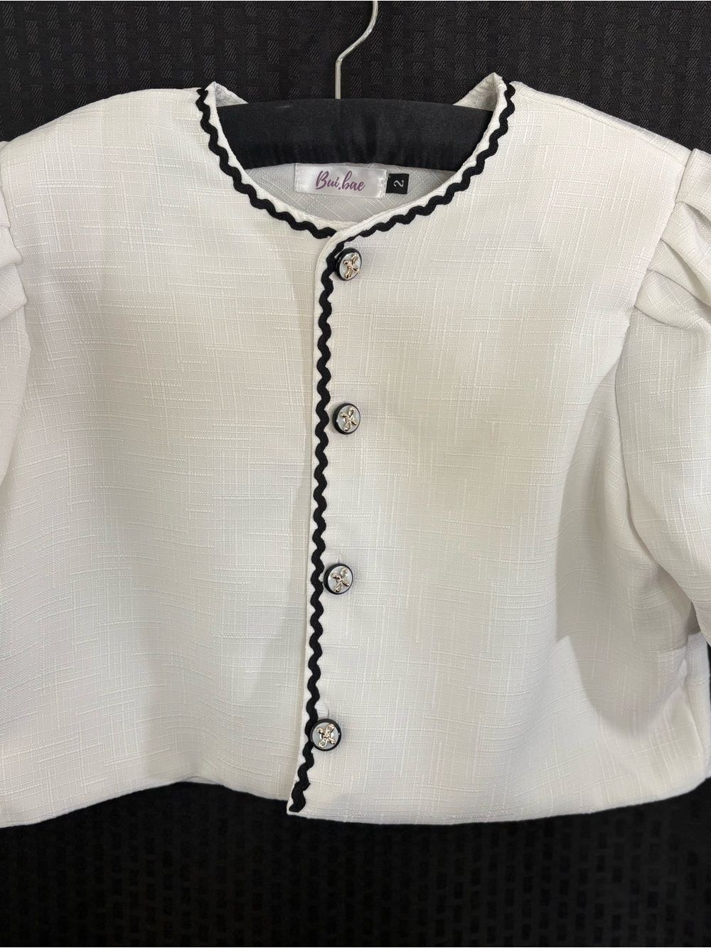 White Ruffle-Trim Button Front Blazer Jacket